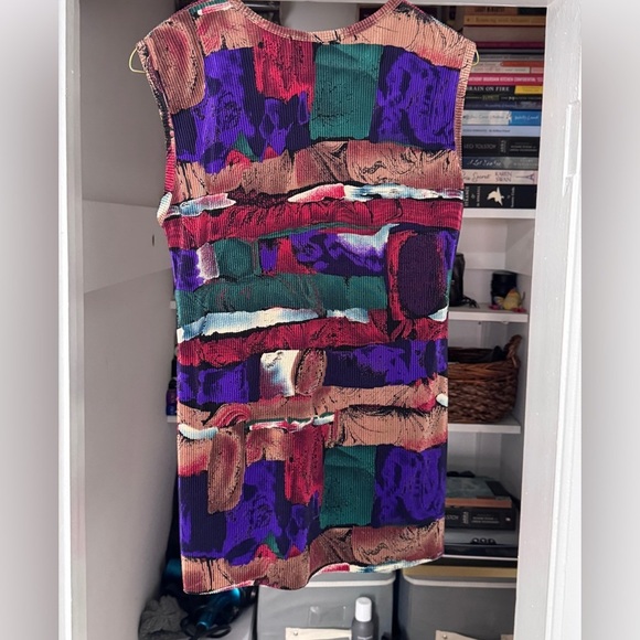 👚Exquisite Vintage Tall Girl Multi Coloured Pleated Sleeveless Top - Ladies L - Picture 6 of 16